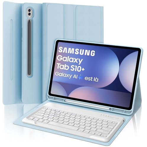 SENGBIRCH Tastatur Hülle für Samsung Galaxy Tab S10 Ultra 14,6 Zoll 2024 - Deutsche QWERTZ Tastatur, Abnehmbare Magnetische Keyboard für Samsung Galaxy Tab S9 Ultra 14,6, Hellblau