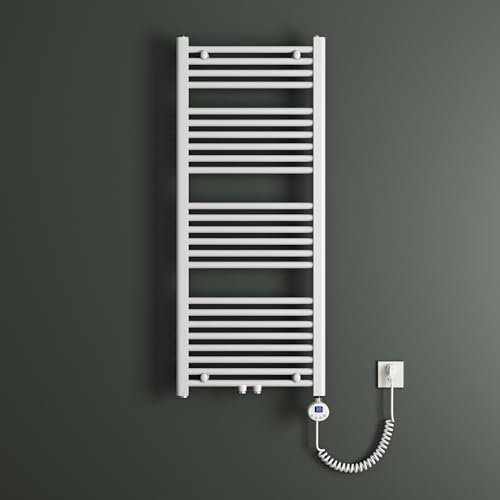 Mai & Mai Badheizkörper Handtuchheizkörper Badheizung Heizkörper bad 50x120 cm Weiß, Handtuchwärmer für Strom, Seitenanschluss, Röhrenheizkörper mit Heizstab 600W