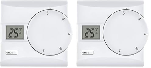 EMOS - digitaler Raumthermostat mit LCD-Display - manuell, drahtgebunden - Heiz- und Kühlsysteme - Temperaturregelung 5-30 °C - Aufputzmontage - einfache Bedienung - Batterie inkl. - weiß