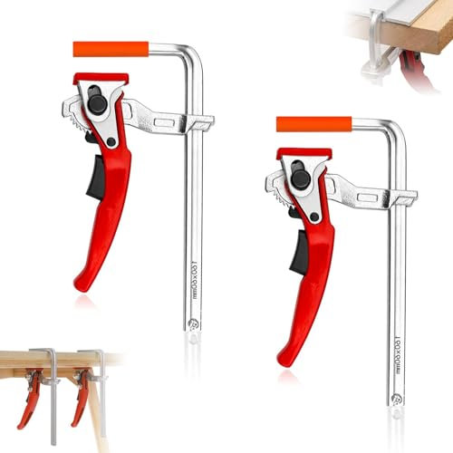 Lot de 2 Joint Rapide pour Rail de Guidage, Serre Joint Menuisier, Pince de Table à Cliquet, Pince de Serrage à Dégagement Rapide avec Capacité de 160mm et Profondeur de Gorge de 60mm