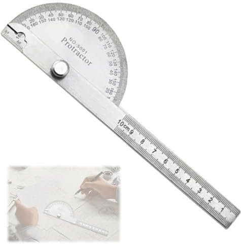KYLOS Goniometro Professionale 0-180° in Acciaio Inox - Con Vite di Bloccaggio e Scala Righello - Ideale per Falegnameria, Scuola e DIY - Precisione e Durabilità Garantite