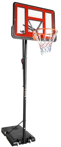 BRRIDE Panier de basket portable d'extérieur avec roulettes, hauteur de panier réglable de 170 à 305 cm, avec support, pour adolescents et adultes, rouge