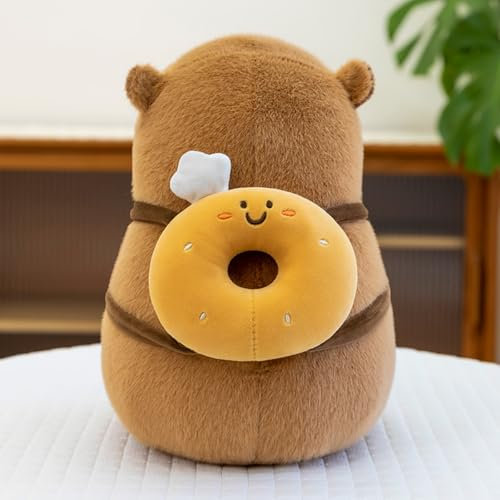 Xiyocadt Kawaii Capybara Plüsch Kissen Spielzeug Geschenk, Niedliches Capybara Kuscheltier mit Brot Rucksack, Simulation Tier Capybara Puppen, Zum Geburtstag für Kinder Geeignet (30cm,tiantainquan)