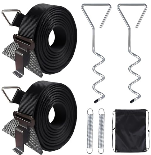 Sturmband Markise Set für Thule Omnistor,Sturmband für Vorzelt mit 2 Spiralnagel, 2 Federn, 2 Spanngurten+Tasche,Markisensicherung Sturmband,meisten Wohnmobil Hold Down Side Strap kit mit Sturmleine