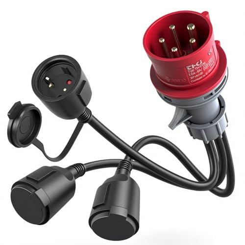 AIFIZO CEE Adapter | Starkstrom Verteiler 400V 16A Stecker auf 3X 230 V Kupplung Verlängerungskabel | Starkstrom 16A Verteiler, für Camping, Boot, Caravan | IP44 | 3x1.5mm² CEE Verteiler