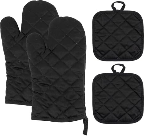 RoxNvm Ofenhandschuhe,1Paar Topfhandschuhe mit 2 Topflappen,Hitzebestaendig Backofenhandschuhe, Baumwolle Waschbare Topflappen Handschuh, Backhandschuhe kochhandschuhe für Küche Grillen BBQ