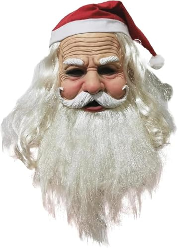 Generisch Weihnachtsmann Maske, Realistische Weihnachtsmann Alter Mann Maske für Party Verkleidung,Weihnachts-mann Mask-e mit Rauschebart und Mütze,Weihnachten Party Kostüm Zubehör für Verkleidung