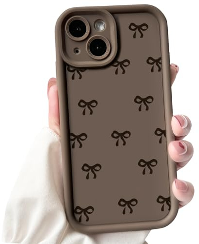 NITITOP for iPhone 15 Case Cute Bow Ribbon Design - Brown | for Women Girls, Aesthetic Bowknot Design, Soft TPU Shockproof Cover, Full Camera Protection