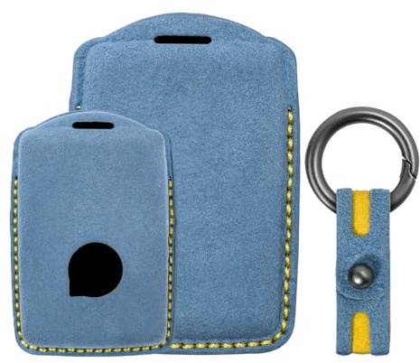 Tecart Wildleder Autoschlüssel Hülle Passt für Volvo XC40 XC60 XC70 XC90 S60 S80 S90 C30 V70 V90 2017-2020,T5 T6 T8 4 Tasten wasserdicht Schlüsselhülle keyless go Schutz zubehör-Blau