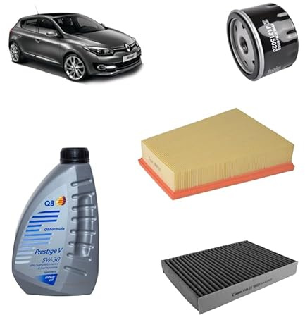 Kit tagliando 3 filtri + 5L olio 5W-30 Q8 Prestige compatibile con Renault megane iii 1.5 DCI Gasolio 2008-2016