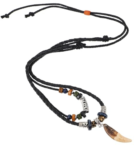 ANDRESLAD Hai-zahn-halskette für Herren Geflochtene Kunstlederkette mit Perlen Choker-kette im Vintage-stil Verstellbare Strandkette Stammeskette für Damen und Herren