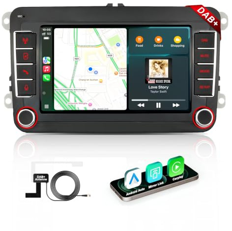 LEROAADZ DAB+ Autoradio mit Bildschirm für VW Golf 5/6 T5 Polo 6R Passat Caddy Touran Seat Skoda, 7 Zoll Golf Radio mit Apple CarPlay & Android Auto Mirrorlink, Bluetooth, Navi, USB FM RDS