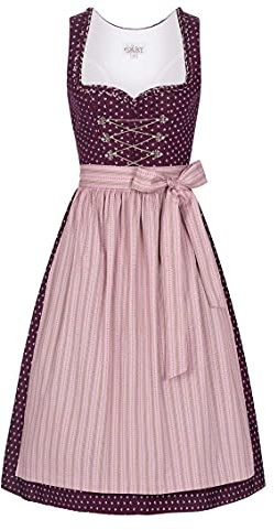 Nübler Dirndl midi Damen - 2 teilig inkl. Kleid und Dirndl Schürze im Landhausstil, Rocklänge 70cm - Moderne bayrische Tracht, THEA Beere, Größe:48