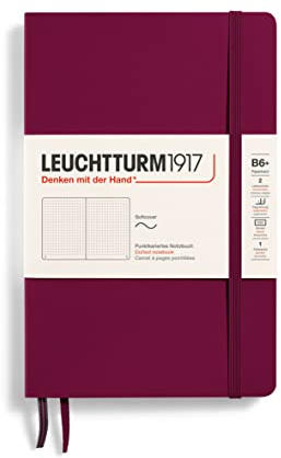 LEUCHTTURM1917 359683 Notebook Paperback (B6+), Soft Cover, 123 Numbered Pages, Port Red, Dotted