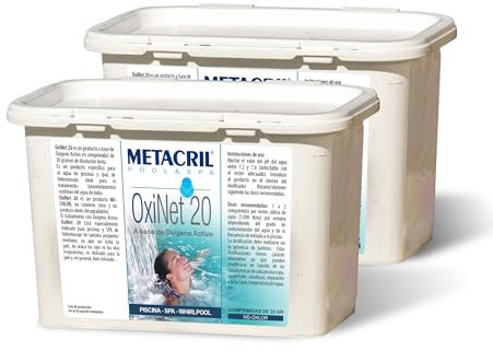 Metacril Set 2 pcs OxiNet 20, Oxígeno Activo, en tabletas de 20 g, Ideal para Piscina o Whirlpool - 2 PCS X 1.2 KG