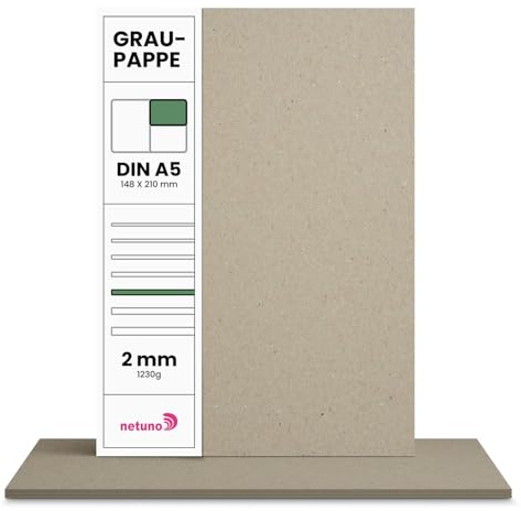 Netuno 20x Graupappe DIN A5 14,8 x 21 cm 1230g Graukarton 2 mm Buchbinderpappe Bastelarbeiten Buchbinderarbeiten graue Pappe zum Basteln Kalendergestaltung Buchbinder Zubehör Buchbinderkarton grau