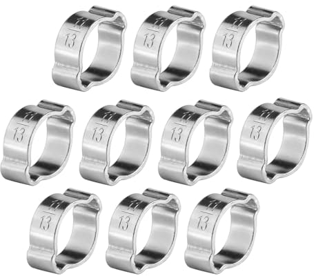 FTVOGUE Collier de serrage 10pcs zingué en acier inoxydable à deux oreilles pince d'entraînement de tuyau 5-23mm pour tube de tuyau d'essence Fule(11-13Mm)