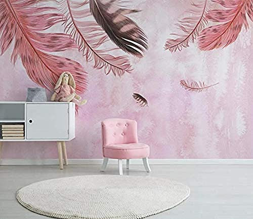 Papier peint mural 3D frais et moderne minimaliste peinte à la main plume rose Papier Peint 3D Faux Cuir Vinyle Mural-150cm×105cm