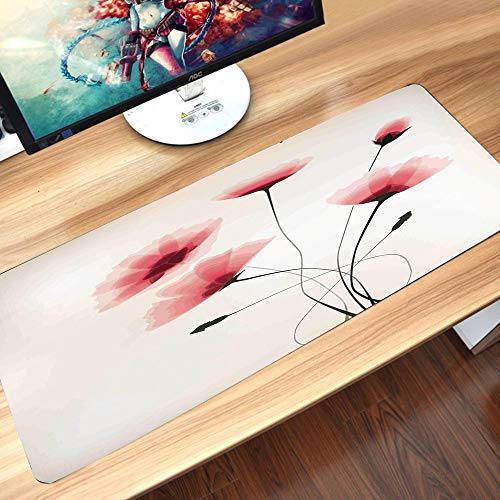 Gaming-Mauspad Gummiunterseite,Abstraktes Dekor, reine romantische kühle einfache natürliche Blume mit Blüte,Schreibtischunterlage Abwischbar Anti Rutsch Matte Multifunktionales Office Mousepad60x35cm