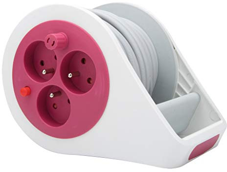 Mini-Design-Kabeltrommel, 3 Steckdosen, 2P+T, 7 m, Rosa Zenitech