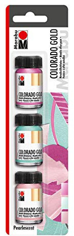 Marabu 1264000000200 - Metallic Effektfarbe Colorado Gold Set Pearlescent 3 x 15 ml, auf Wasserbasis, lichtecht, wetterfest, schnell trocknend, zum Pinseln und Tupfen auf saugenden Untergründen