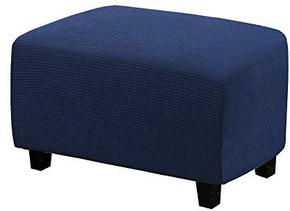 WINS Housse Ottoman de Protection pour Repose-Pieds Rectangulaire - Housse de Pouf Carré Extensible pour Canapé - Marine