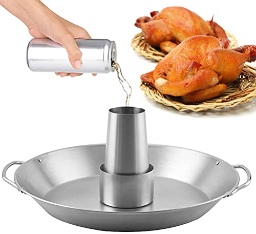 Tellshun Bierdosenhalter, 30,5 cm, Edelstahl-Grill, BBQ-Bräter, Herdständer, vertikales Grillzubehör, Gestell für Gemüsekorb, große runde Pfanne