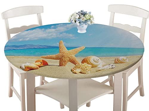 Manteles Antimanchas Impermeable Redonda, Treer Lavable Poliéster Manteles de Borde Elástico con 3D Paisaje Impreso Cubierta de Mesa, Decoración Mesa para Cocina Comedor Fiesta (Estrella mar,90cm)