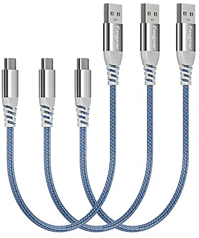 Fasgear kurzes USB-C-Kabel: 3 Pack 30 cm schnelles Aufladen USB-A-auf-Typ-C-Kabel Nylon geflochten kompatibel für Galaxy S20 Plus S10 Note 9 A51 | LG V60 G7| i-Pad Pro (3 Pack 30cm, Blau)