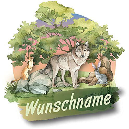 Samunshi® Wolf Aufkleber mit Namen Autoaufkleber Namensaufkleber Kinder Namensetikett für Brotdosen Babyaufkleber Kinderaufkleber 20 x 20cm Wolf