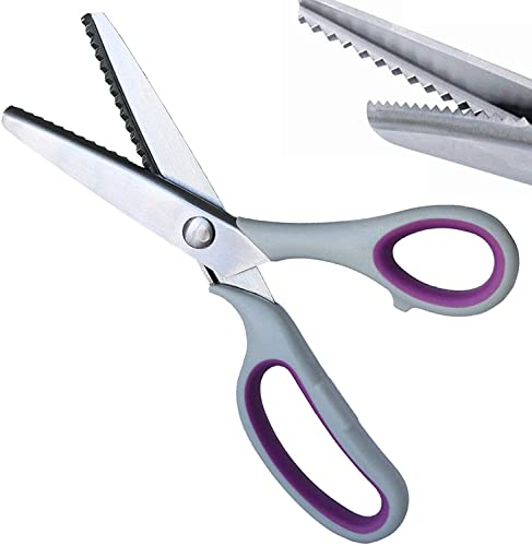 HirrWill Zackenschere für Stoff, ultra-scharf, für Linkshänder, Edelstahlgriff, professionelle Schneiderschere, Nähschere, Zick-Zack-Stoffschere (Beige und Lila)