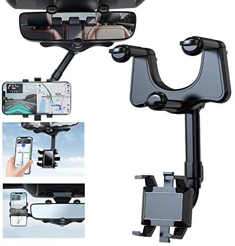 TOYVIDDY Support de téléphone de voiture rotatif à 360 degrés et rétractable multifonction réglable pour rétroviseur de voiture - Support universel de téléphone portable pour tous les téléphones