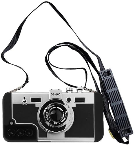 VooDirop Emily in Paris Handyhülle für Samsung Galaxy S22 Plus 6,6 Zoll Hülle Vintage Kamera Handyhülle Cute 3D Cool Phone Case Safe Silikon Hals Lanyards Abnehmbar für Mädchen Frauen Schwarz