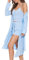 HANERDUN Damen Schlafanzug Kurz 3-teiliges Pyjama Set Offene Strickjacke mit Taschen Cami und Shorts Nachtwäsche mit Gürtel Robe Set