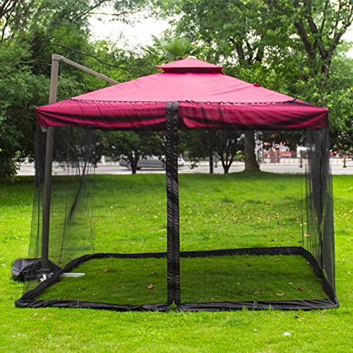 3 m quadratischer Sonnenschirm Moskitonetz Terrassenschirm Moskitonetz Polyester Netz, Universal-Baldachin-Netz mit Doppelreißverschluss, Tür für Außenbereich, Terrasse (300 x 300 x 230 cm, Schwarz)