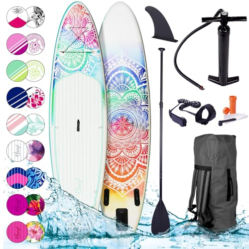 BRAST® SUP Board Lady | Aufblasbares Stand up Paddle Set für Frauen | 300cm viele Modelle | inkl. Sonderzubehör | 2in1 Paddel Kajak-Sitz Action-Cam-Halterung Fußschlaufe Pumpe Rucksack | Mandala 300