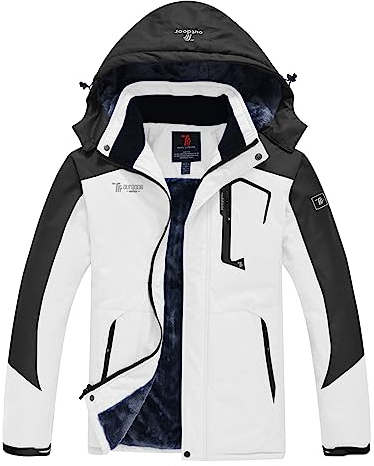 YSENTO Herren Skijacke Winterjacke Softshelljack Wasserdicht Warm Gefüttert Outdoor Funktionsjacke mit Abnehmbarer Kapuze(Weiß,L)