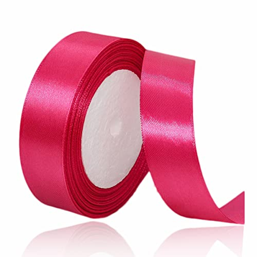 Ruban Satin Rose Vif 25mm, 23 mètres Rubans de Tissu Couture Ruban Cadeau pour Décoration de Mariage, Emballage cadeau, Bouquet de fleurs, Artisanat DIY, Décoration gâteau d'anniversaire et Noël