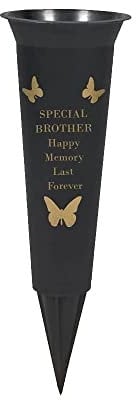 Pride Home & Garden Limited Edition Graveside Flower Vase with Personalised Verse | Unique Grave Side Pot Memorial Gift for Loved One Durable Plastic Holder 33 x 11 (Brother Black), One Size