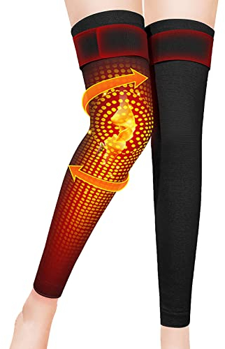 Self Heating Leg Warmers with Non Slip Straps Unisex Winter Warm Elastic Compression Knee Warmer 360° Wrap Automatic Heat Wormwood Hot Compress Knee Pads Cotton Over Knee Sleeves for Women Men