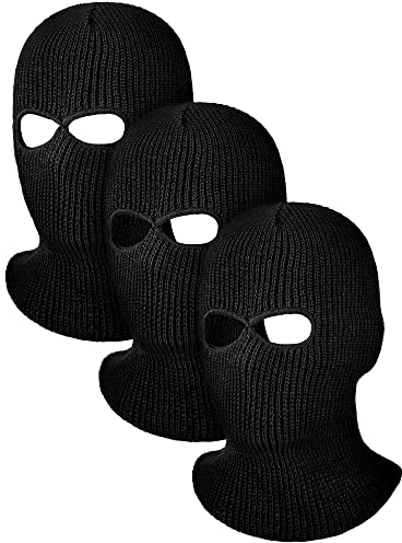 BBTO 3 Stück Gestrickt Sturmhaube mit 2 Löchern Skimaske Vollgesichtsabdeckung für Damen Herren (Schwarz)