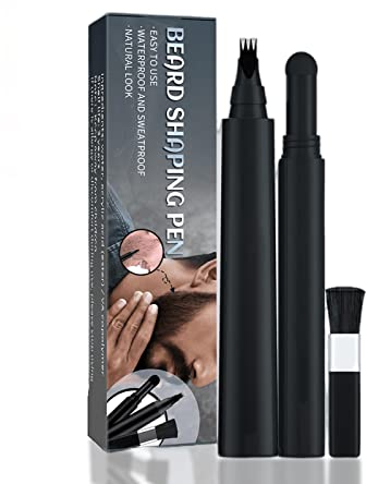 Bartstift Füller für Herren, Wasserfester Bartstift und Bartbürste, Langlebige Abdeckung, Natürliches Finish, Männliche Schnurrbart Reparaturform (SCHWARZ)