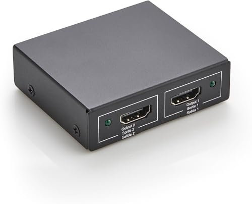Amazon Basics HDMI-Splitter, 1 In / 2 Out, 4K bei 30 Hz für 2 Monitore, Anzeige Wird gespiegelt, Schwarz