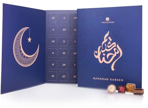 CHOCOLISSIMO - Ramadan Kalender mit Pralinen ohne Alkohol - Schokolade | Geschenkidee | Moslem | Muslim | Moslems | Muslime | Mann | Frau | Kinder | Ramadan Kareem | Eid Mubarak, Fastenmonat Geschenk