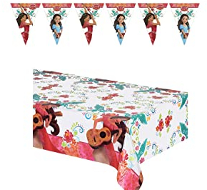 ALMACENESADAN 8435510347451 4745 Set Disney Elena von Avalor, bestehend aus Party-Tischdecke 120 x 180 cm und linearer 9 Wimpelkette (ca. 2,40 m), ideal für Partys und Geburtstage