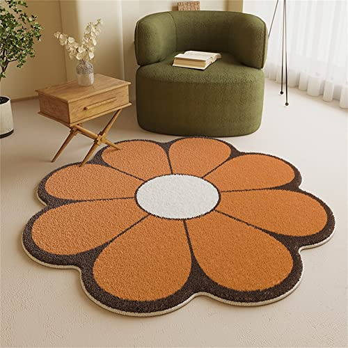 Morbuy Flauschig Weicher Teppich in Blumenform - Nordisch Blütenblatt Runde Bodenmatte Waschbar rutschfest Shaggy Teppiches für Kinderzimmer Wohnzimmer Schlafzimmer Dekoration (120cm,Orange)