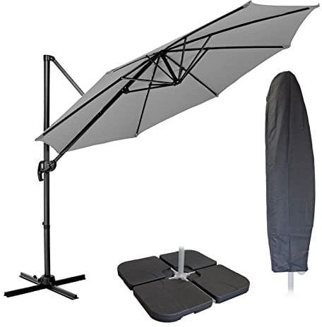 SVITA Sonnenschirm Ø 300 cm Aluminium-Ampelschirm mit Ständer und Kurbel, 360° Hebel-Konstruktion, kippbar, Umfassender Sonnenschutz (Set Hellgrau)