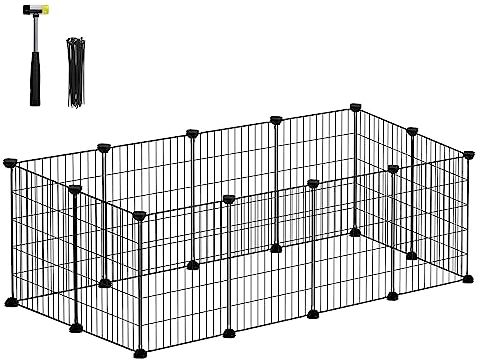 SONGMICS LPI001B01 - Parco interno per porcellini d'India, gabbia per conigli, grande recinto di esercizio, recinto modulabile in metallo, per criceti, animali domestici, colore: nero