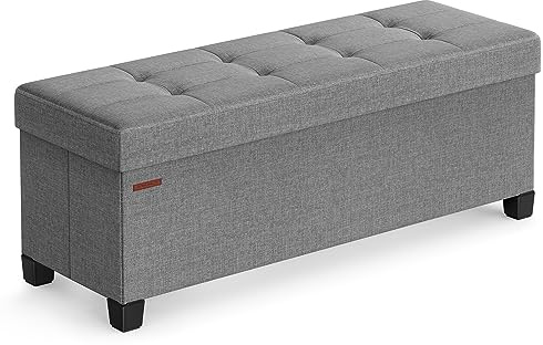 SONGMICS Storage Ottoman Bench, Foldable Foot Rest with Legs, 15 x 43 x 15.7 Inches, End of Bed Bench, Storage Chest, Load up to 660 lb, for Living Room, Bedroom, Entryway, Dove Gray ULSF018G02