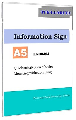 TUKA-i-AKUT A5 Plaque de Porte et de Signalisation, Info Sign Bureau Panneau. Montage sur Mur ou Porte à l'aide de colle, Sans Perçage, Insertions A5 148 x 210 mm, TKD8305-A5